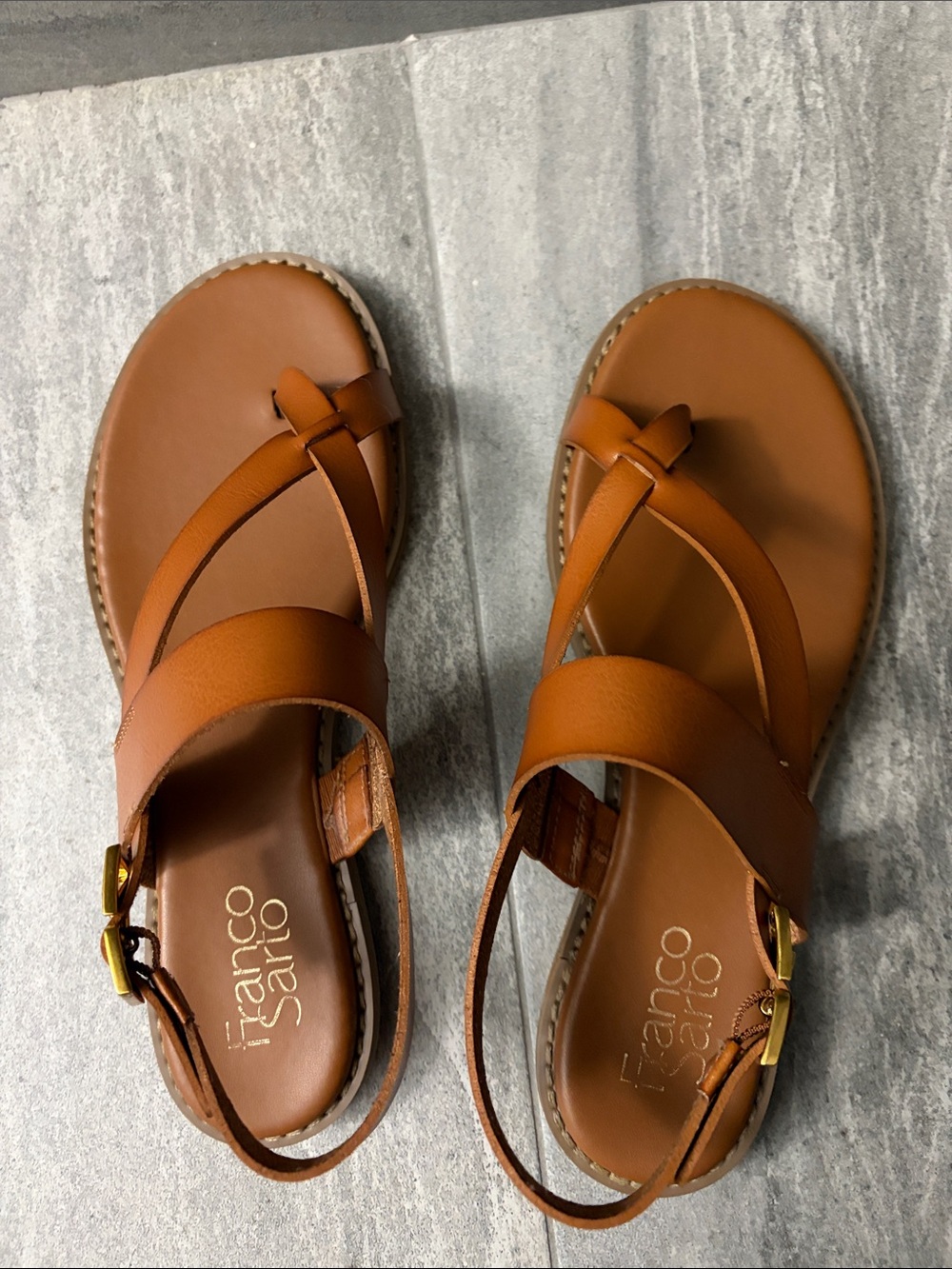 Franco Sarto Cognac Leather Cross-Strap Sandals